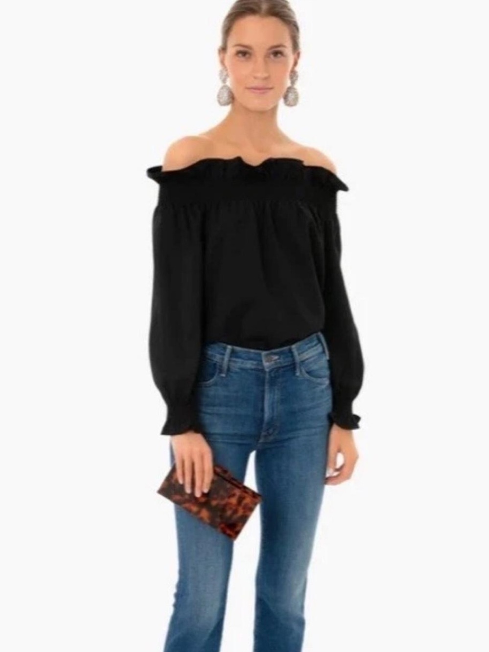 TUCKERNUCK Black Off-the-Shoulder Marguerite Blouse